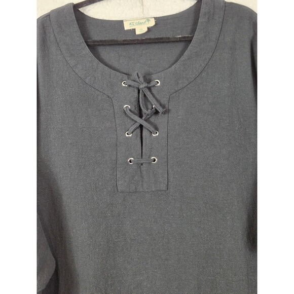 KS Island Cotton Shirt Mens 4XL Black Lace Up 3/4 Sleeve Tunic Big & Tall Pirate - Picture 3 of 8